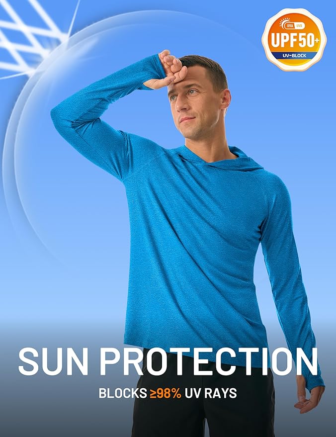 MAGCOMSEN Men's Hooded UPF 50+ Sun Protection T Shirts Long Sleeve Athletic Fishing Shirts Rash Guards