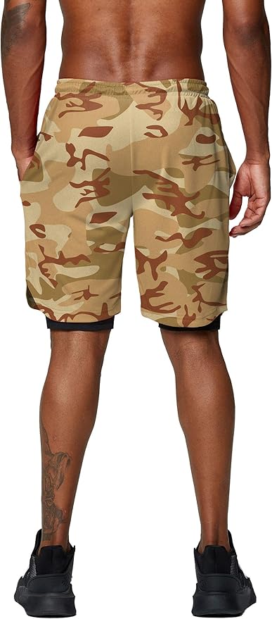 Pinkbomb Men's 2 in 1 Running Shorts Gym Workout Quick Dry Mens Shorts with Phone Pocket