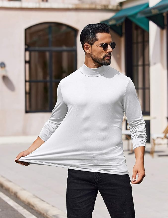 COOFANDY Mens Mock Turtleneck T-Shirts Long Sleeve Solid Color Tees Shirts Basic Casual Slim Fit Pullover T Shirts