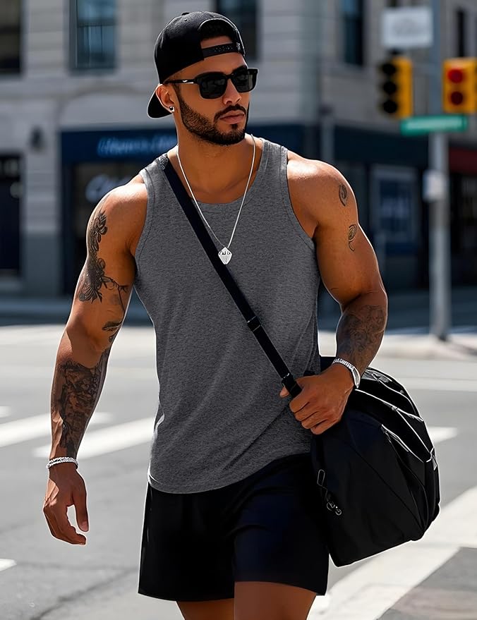 MAGCOMSEN Mens Workout Tank Tops Undershirt Cotton Muscle Athletic Sleeveless Shirts for Gym