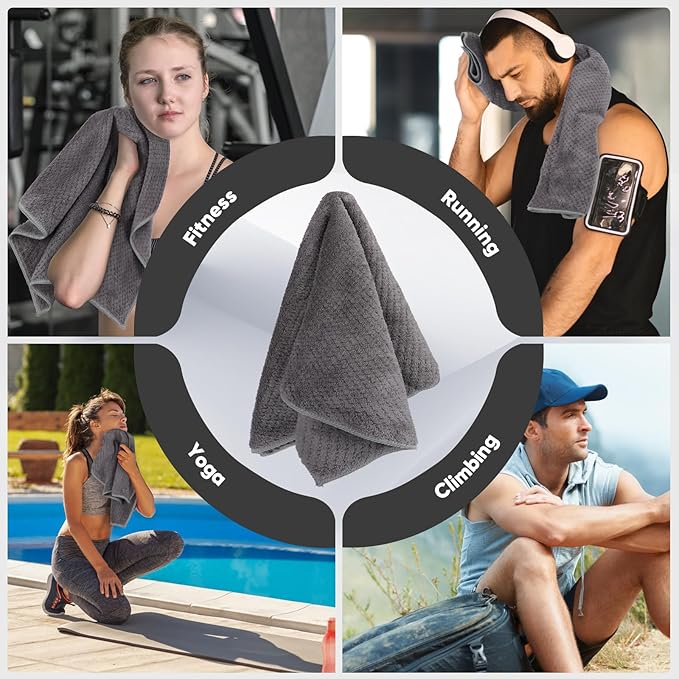 HOMEXCEL Gym Towels 6 Packs, (16x27 inches) Highly Absorbent Yoga Towel, Ultra Soft Hand Towels for Daily Use, Fast Drying Microfiber Workout Towels for Gym, Spa, Fitness, Camping, Hotel