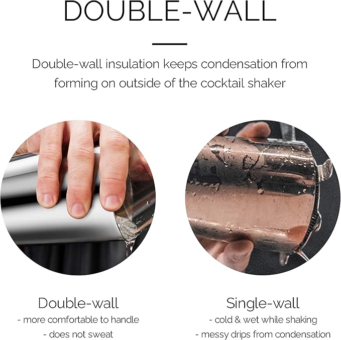 Final Touch Double-Wall Boston Shaker Set - Stainless Steel Mixing Glass with Silicone Seal - BPA-Free, Compact Storage - Leak-Proof Design - Cocktail Bartender Kit (FTA1852)