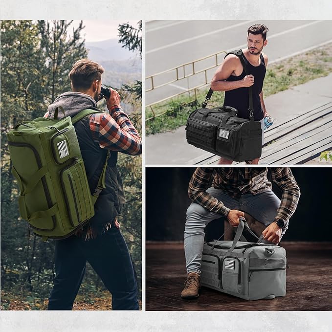 G4Free 3-in-1 Travel Duffle Bag for Men and Women, 50L Large Gym Sports Bags Tactical Military Duffle Backpack with Shoes Compartment and Wet Pocket (Grey)