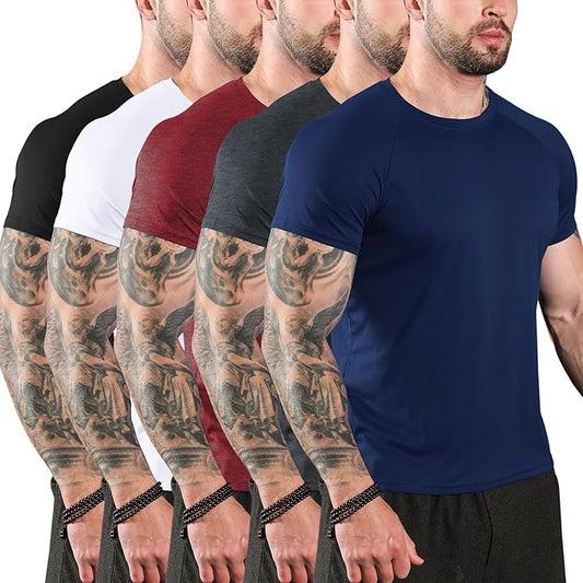 Sumolux 5 Pack Men’s Active Crew Neck T Shirts Quick Dry Athletic Running Gym Workout Short Sleeve Tee Tops Bulk
