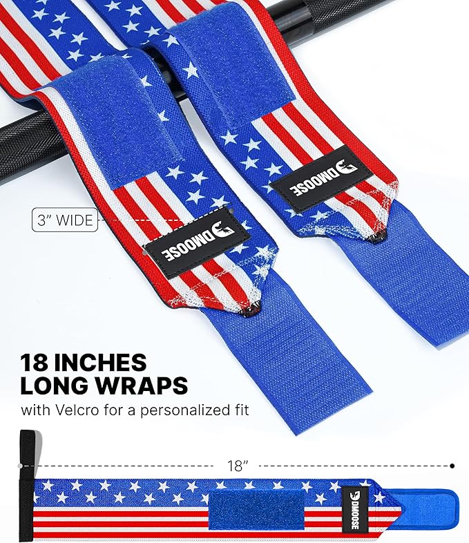 DMoose Fitness Wrist Wraps for Weightlifting 18" - Heavy Duty Gym Wrap with Hand Thumb Loop for Support & Pain Relief, USPA Approved Powerlifting, Weight Lifting Wrist Straps for Men & Women Work Out