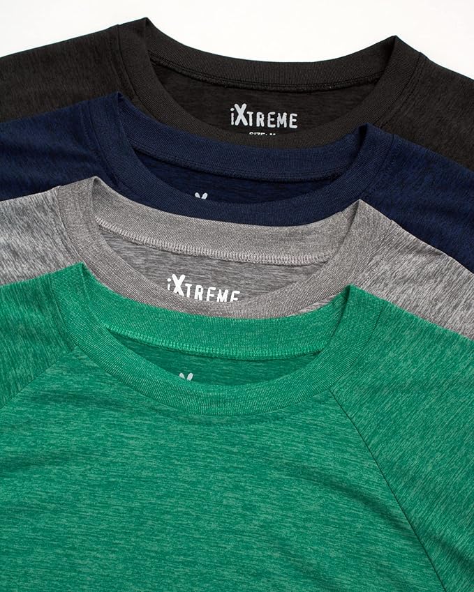 iXtreme Mens Athletic Shirts - 4 Pack Moisture Wicking Long Sleeve Dri Fit Shirts for Men - Workout Tops & Activewear (S-3X)