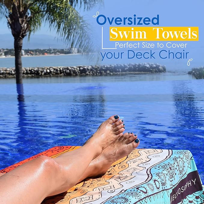 ECCOSOPHY Microfiber Beach Towel - Sand Free Towels are Quick Dry, Light Weight, Super Absorbent - Perfect Pool, Travel, Cruise, Camping Essentials - Oversized Extra Large for Adults 71x35 in