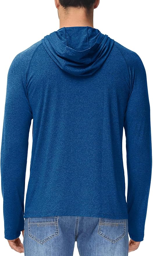 MAGCOMSEN Men's Hooded UPF 50+ Sun Protection T Shirts Long Sleeve Athletic Fishing Shirts Rash Guards