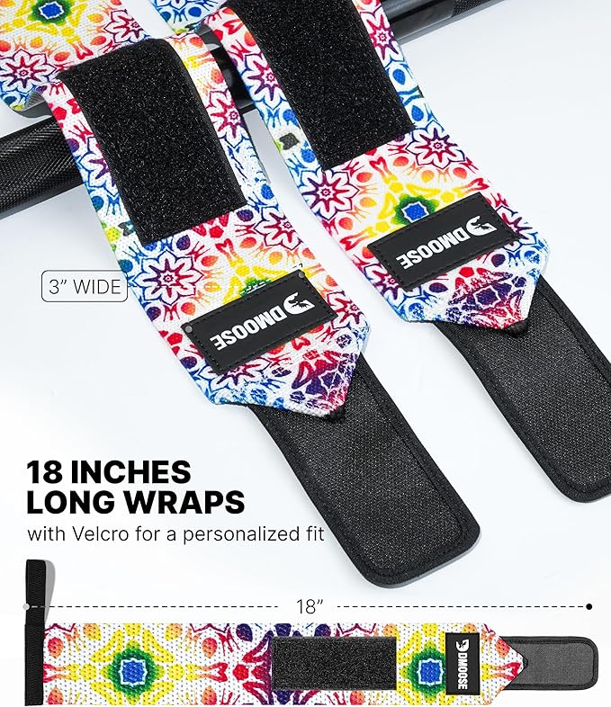 DMoose Fitness Wrist Wraps for Weightlifting 18" - Heavy Duty Gym Wrap with Hand Thumb Loop for Support & Pain Relief, USPA Approved Powerlifting, Weight Lifting Wrist Straps for Men & Women Work Out