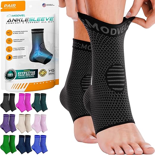 Modvel Foot & Ankle Brace Socks for Sprained Ankle Compression Sleeve - Foot Support for Women & Men - Tendonitis & Arthritis Ankle Brace Sports Running, Torn Ligaments & Women Stabilizing Ankle Wrap