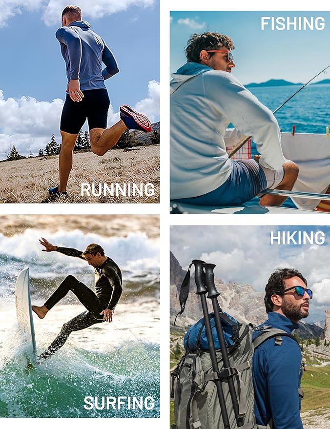 MAGCOMSEN Men's Hooded UPF 50+ Sun Protection T Shirts Long Sleeve Athletic Fishing Shirts Rash Guards