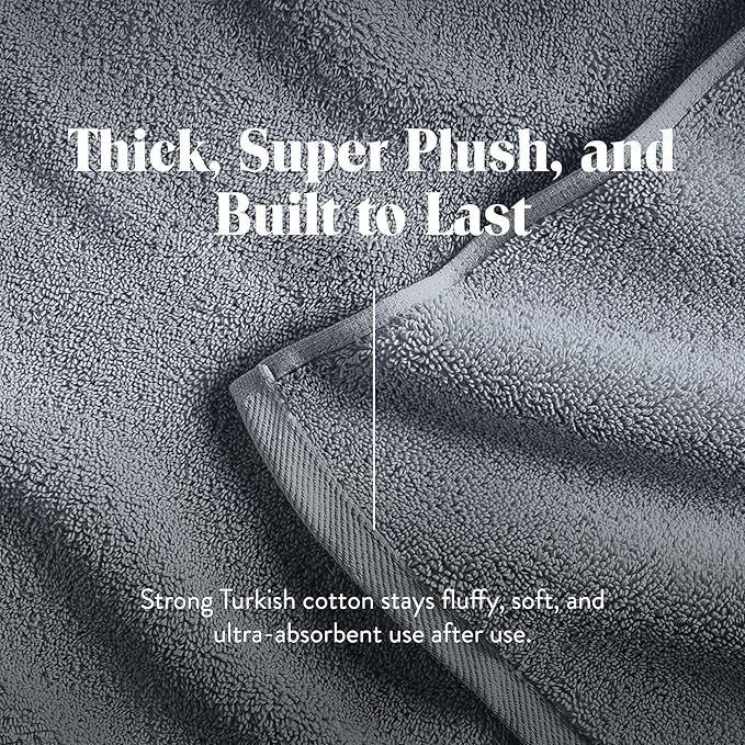 Brooklinen Super-Plush Turkish Cotton Washcloths Set of 2 Cotton, 820 GSM, Highly Absorbent, Machine Washable, Perfect for Home & Bathroom (13" x 13", Smoke Gray)