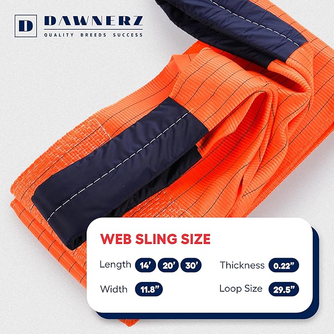 Heavy Duty Industrial Lifting Strap 22000 Lbs Vertical WLL 20ft - Eye and Eye Flat Polyester Web Lifting Sling (11.8" x 20')