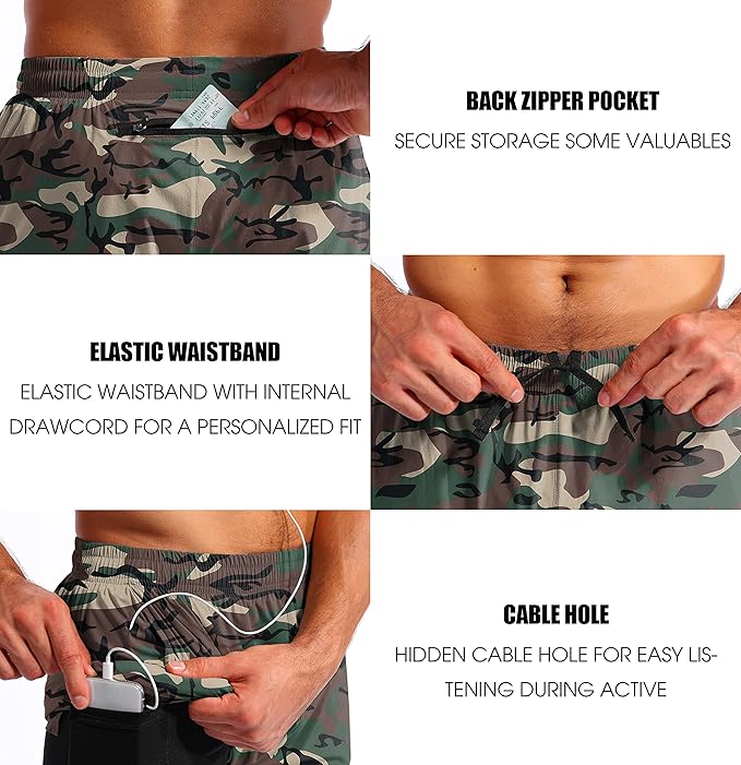 Pudolla Men’s 2 in 1 Running Shorts 5" Quick Dry Gym Athletic Workout Shorts for Men with Phone Pockets