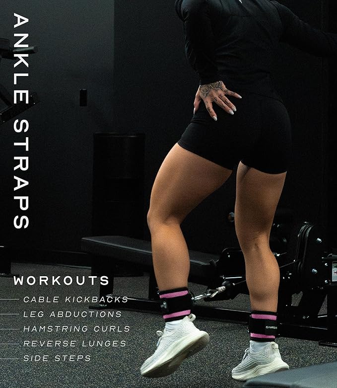 Gymreapers Ankle Straps For Cable Machine Kickbacks, Glute Workouts, Lower Body Exercises - Adjustable Leg Straps with Neoprene Padding
