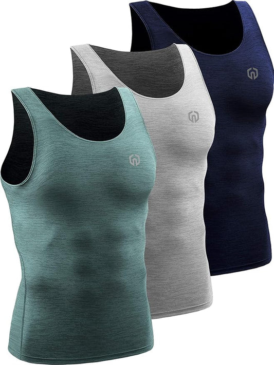 NELEUS Men's 3 Pack Dry Fit Compression Tank Top