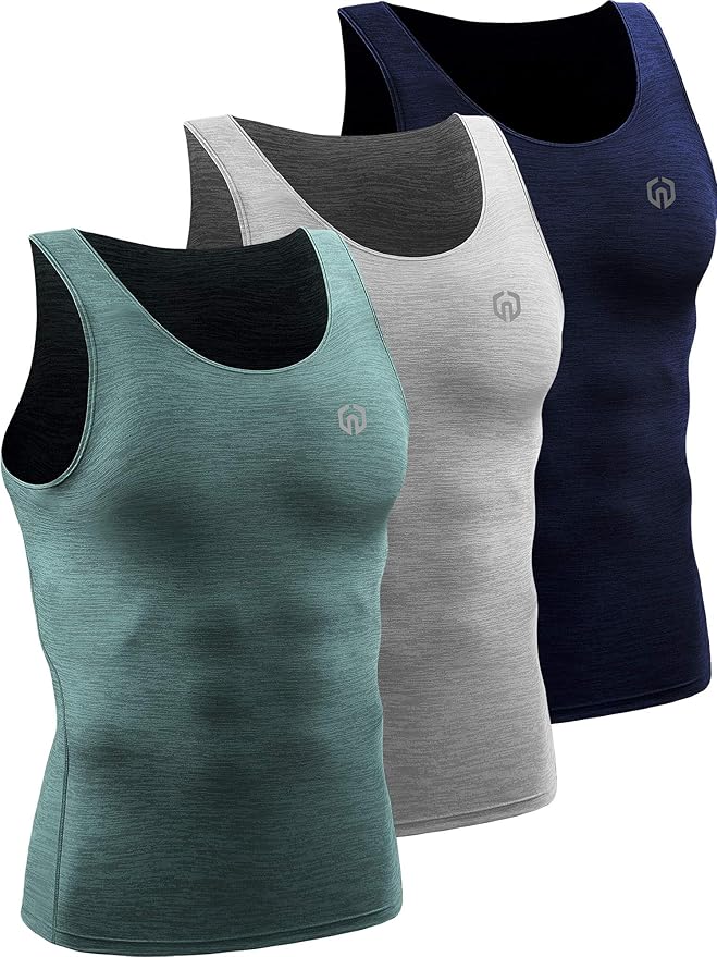 NELEUS Men's 3 Pack Dry Fit Compression Tank Top