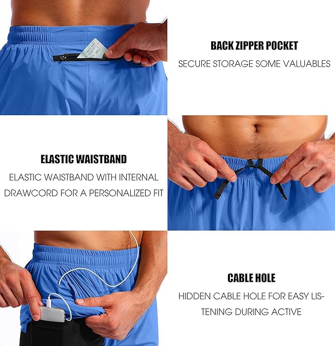 Pudolla Men’s 2 in 1 Running Shorts 5" Quick Dry Gym Athletic Workout Shorts for Men with Phone Pockets