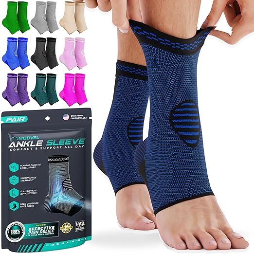 Modvel Foot & Ankle Brace Socks for Sprained Ankle Compression Sleeve - Plantar Fasciitis Relief Brace, Foot Support for pain Women & Men - Tendonitis & Arthritis Feet Sleeve, Stabilizing Ankles Wrap