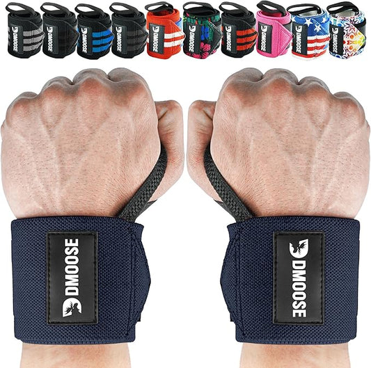 DMoose Fitness Wrist Wraps for Weightlifting 18" - Heavy Duty Gym Wrap with Hand Thumb Loop for Support & Pain Relief, USPA Approved Powerlifting, Weight Lifting Wrist Straps for Men & Women Work Out