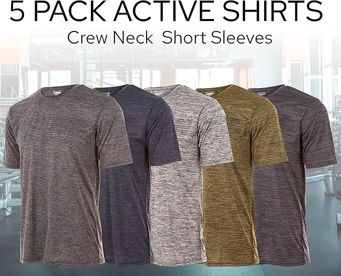 Mens Active T-Shirt - Quick-Dry Athletic Workout Training Crew Neck Short Sleeve Top 5 Pack
