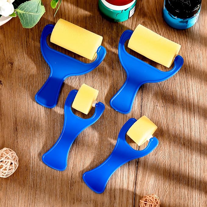 Tenceur 30 Pcs 3"and 1" Foam Paint Brushes for Kids Foam Paint Roller Small Sponge Roller with Blue Handle for Young Artists, Reusable & Washable Early Educational Supply for Crafts, Graffiti, DIY Art