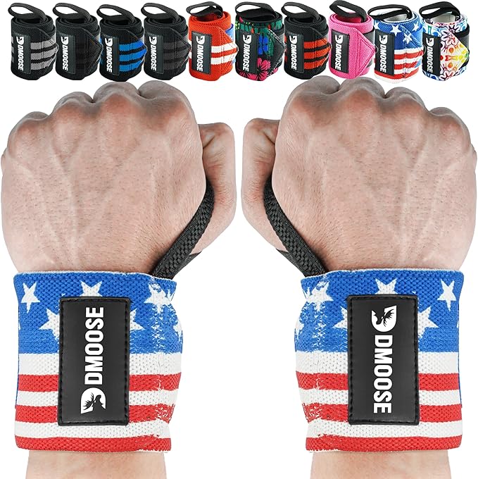 DMoose Fitness Wrist Wraps for Weightlifting 18" - Heavy Duty Gym Wrap with Hand Thumb Loop for Support & Pain Relief, USPA Approved Powerlifting, Weight Lifting Wrist Straps for Men & Women Work Out