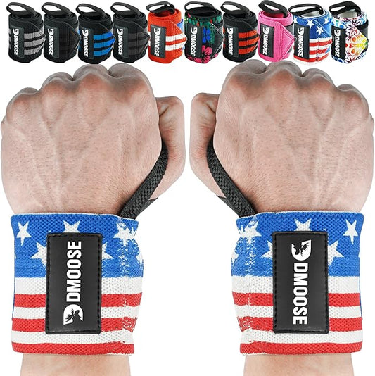 DMoose Fitness Wrist Wraps for Weightlifting 18" - Heavy Duty Gym Wrap with Hand Thumb Loop for Support & Pain Relief, USPA Approved Powerlifting, Weight Lifting Wrist Straps for Men & Women Work Out