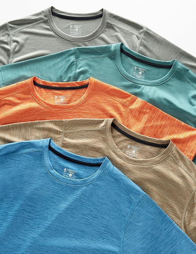 5 Pack Men’s Active Quick Dry Crew Neck T Shirts | Athletic Running Gym Workout Short Sleeve Tee Tops Bulk
