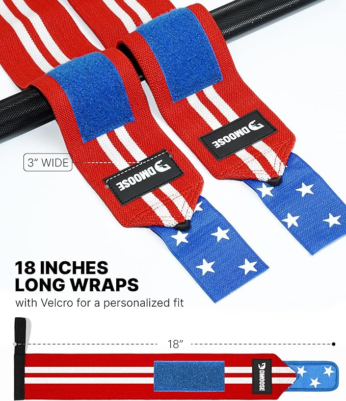 DMoose Fitness Wrist Wraps for Weightlifting 18" - Heavy Duty Gym Wrap with Hand Thumb Loop for Support & Pain Relief, USPA Approved Powerlifting, Weight Lifting Wrist Straps for Men & Women Work Out