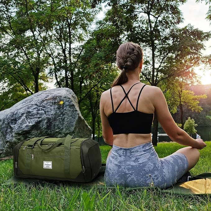 Laripwit Gym Bags for Men, 40L Medium Sports Travel Duffel Bag with Shoe Compartment & Wet Pocket Lightweight Gym Duffle Bag Backpack Multipurpose Weekender Overnight Backpack for Women, Green