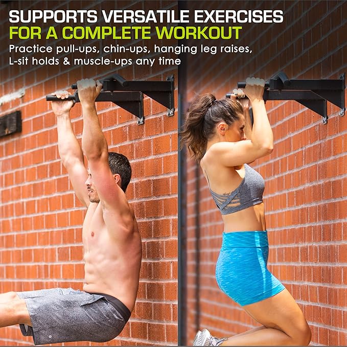 ProsourceFit Wall-Mounted Pull-Up/Chin-Up Bar, Heavy Duty 300 lb. Capacity, Black