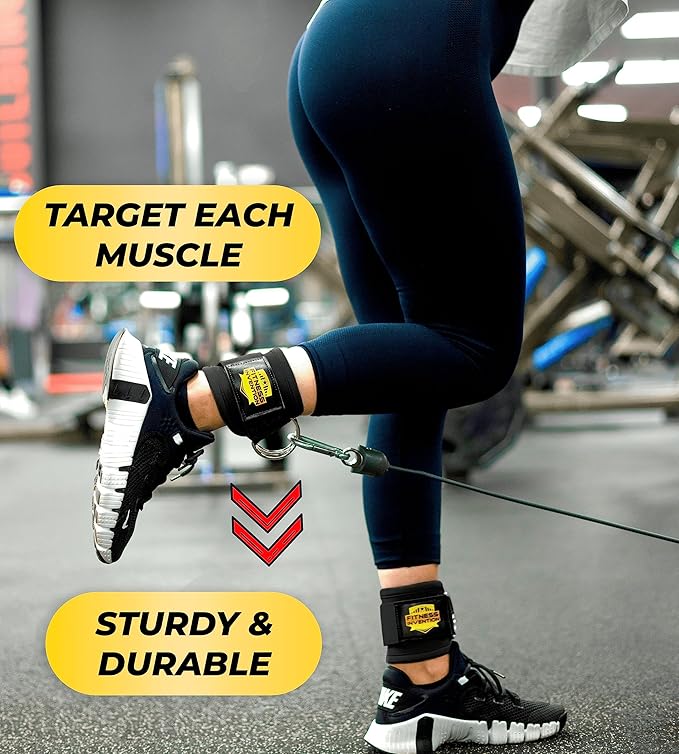 Ankle Straps for Cable Machines (Pair) – Adjustable Padded Ankle Cuffs for Glute & Leg Workouts – Kickbacks, Leg Extensions, Hip Abductors & Lower Body Exercises