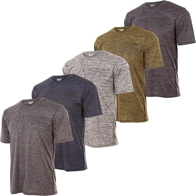 Mens Active T-Shirt - Quick-Dry Athletic Workout Training Crew Neck Short Sleeve Top 5 Pack