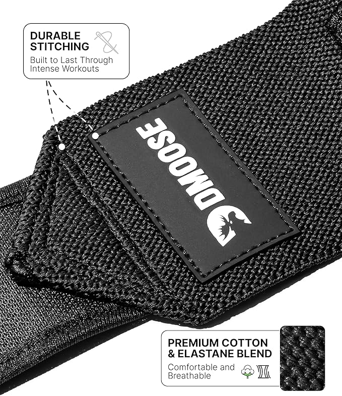 DMoose Fitness Wrist Wraps for Weightlifting 18" - Heavy Duty Gym Wrap with Hand Thumb Loop for Support & Pain Relief, USPA Approved Powerlifting, Weight Lifting Wrist Straps for Men & Women Work Out