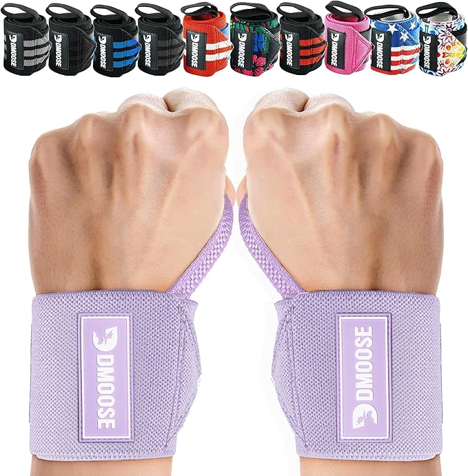 DMoose Fitness Wrist Wraps for Weightlifting 18" - Heavy Duty Gym Wrap with Hand Thumb Loop for Support & Pain Relief, USPA Approved Powerlifting, Weight Lifting Wrist Straps for Men & Women Work Out