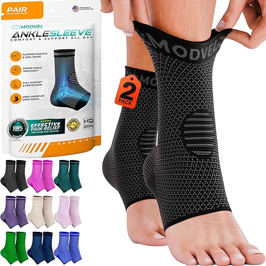 Modvel Foot & Ankle Brace Socks for Sprained Ankle Compression Sleeve - Plantar Fasciitis Relief Brace, Foot Support for pain Women & Men - Tendonitis & Arthritis Feet Sleeve, Stabilizing Ankles Wrap