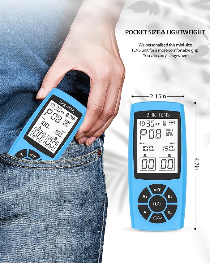 Rechargeable TENS Unit Machine for Pain Relief Therapy, Electronic EMS Muscle Stimulator for Shoulder Pain Relief, TENS&EMS Stimulator for Back Pain, Shoulder Neck Pain Relief, Sciatica Pain, Blue
