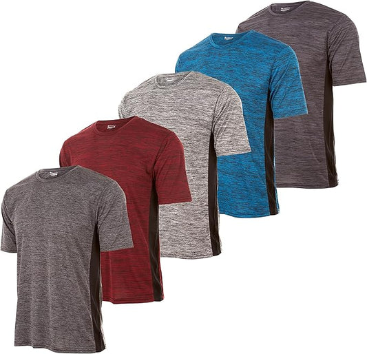 Mens Active T-Shirt - Quick-Dry Athletic Workout Training Crew Neck Short Sleeve Top 5 Pack