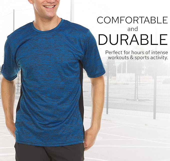 Mens Active T-Shirt - Quick-Dry Athletic Workout Training Crew Neck Short Sleeve Top 5 Pack