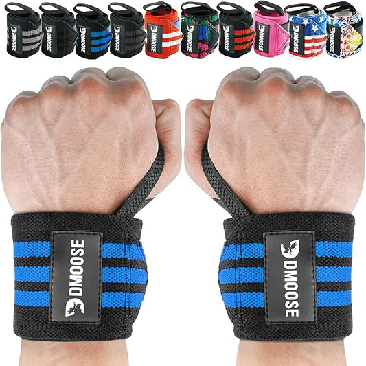 DMoose Fitness Wrist Wraps for Weightlifting 18" - Heavy Duty Gym Wrap with Hand Thumb Loop for Support & Pain Relief, USPA Approved Powerlifting, Weight Lifting Wrist Straps for Men & Women Work Out