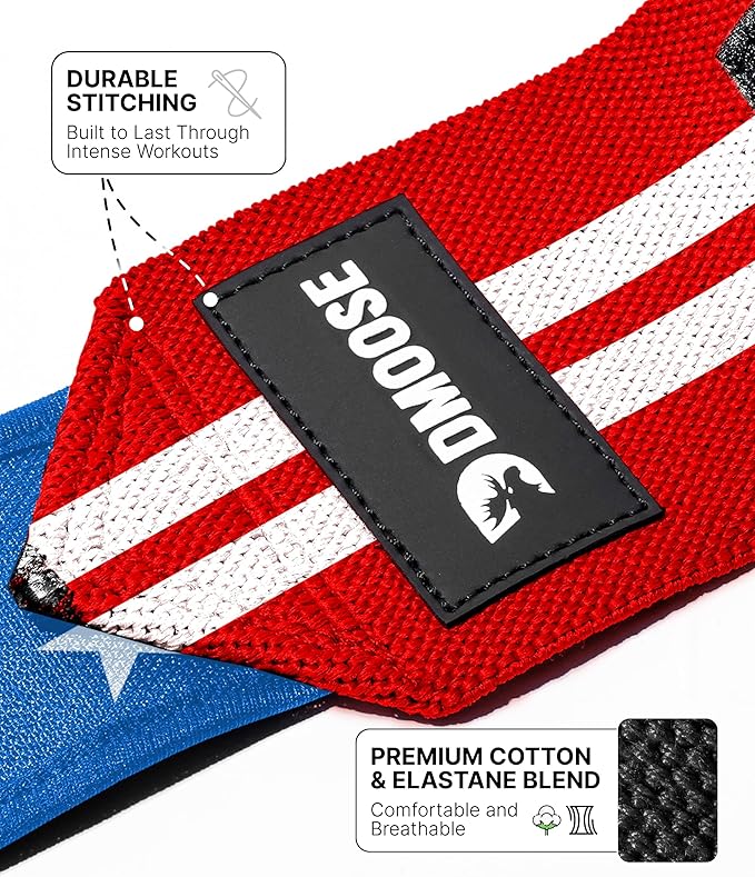 DMoose Fitness Wrist Wraps for Weightlifting 18" - Heavy Duty Gym Wrap with Hand Thumb Loop for Support & Pain Relief, USPA Approved Powerlifting, Weight Lifting Wrist Straps for Men & Women Work Out