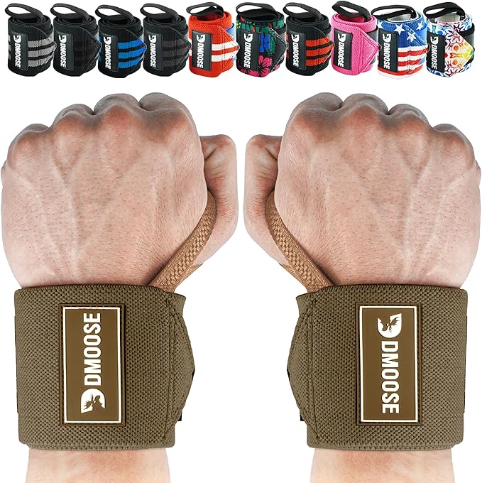 DMoose Fitness Wrist Wraps for Weightlifting 18" - Heavy Duty Gym Wrap with Hand Thumb Loop for Support & Pain Relief, USPA Approved Powerlifting, Weight Lifting Wrist Straps for Men & Women Work Out