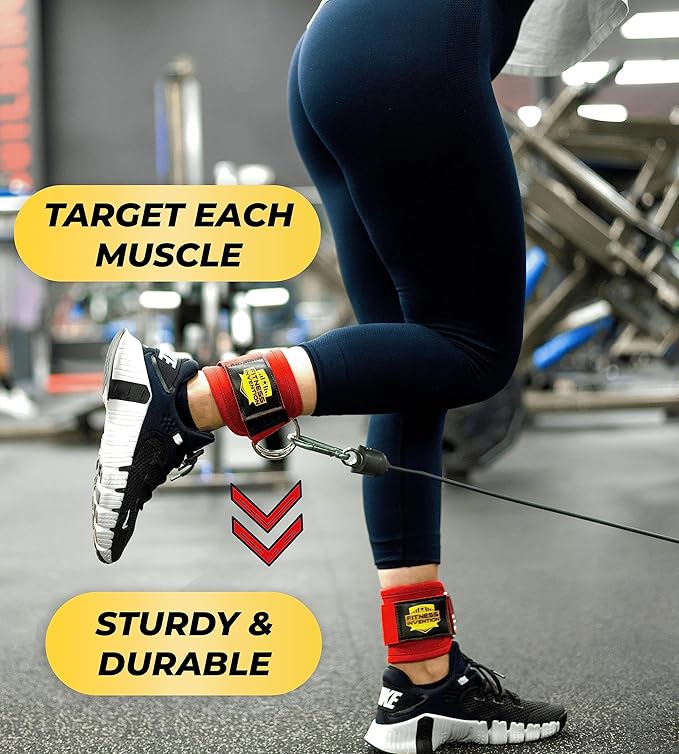 Ankle Straps for Cable Machines (Pair) – Adjustable Padded Ankle Cuffs for Glute & Leg Workouts – Kickbacks, Leg Extensions, Hip Abductors & Lower Body Exercises
