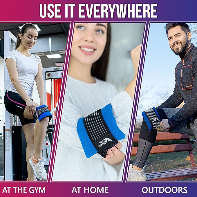 Ice Pack Wrap with Elastic Strap by Kinetic Labs - Hot Cold Gel Pack for Injuries - Reusable Ice Pack for Neck Foot Ankle Head Wrist Leg Shoulder Arm Thigh Knee Surgery (Regular)