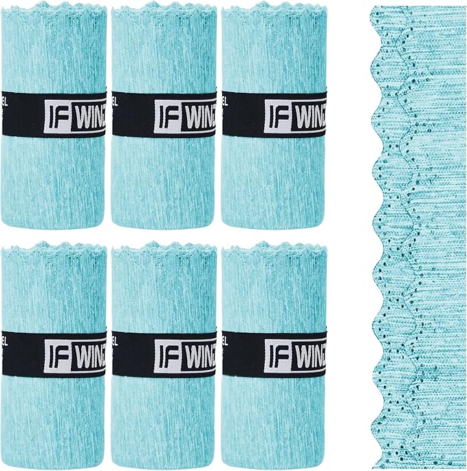 6 Pack Microfiber Gym Towels for Working Out - Fast Drying Sports Accessories, Men & Women (Blue - Lace Edge, 31" x 15.5")