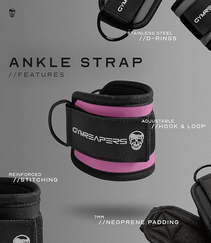 Gymreapers Ankle Straps For Cable Machine Kickbacks, Glute Workouts, Lower Body Exercises - Adjustable Leg Straps with Neoprene Padding