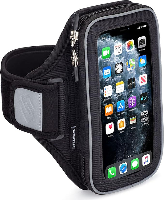 Sporteer Entropy E8 Running Armband - Compatible with iPhone 17/16/15 Pro Max, 16/15 Plus, 17/16/15 Pro, iPhone 17/16/15, Galaxy S25+, S24+, S23+, Pixel, & Many More Mobile Phones - FITS Cases