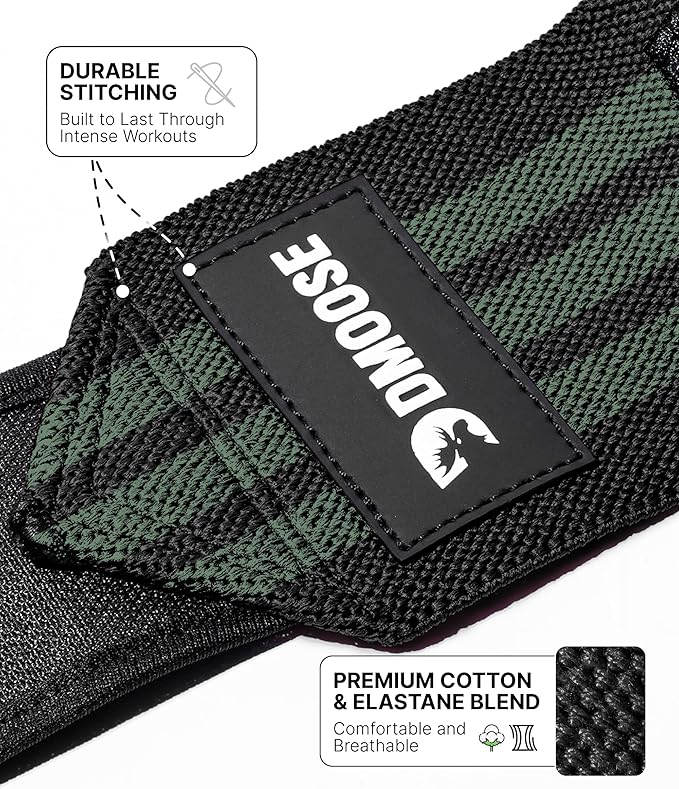 DMoose Fitness Wrist Wraps for Weightlifting 18" - Heavy Duty Gym Wrap with Hand Thumb Loop for Support & Pain Relief, USPA Approved Powerlifting, Weight Lifting Wrist Straps for Men & Women Work Out