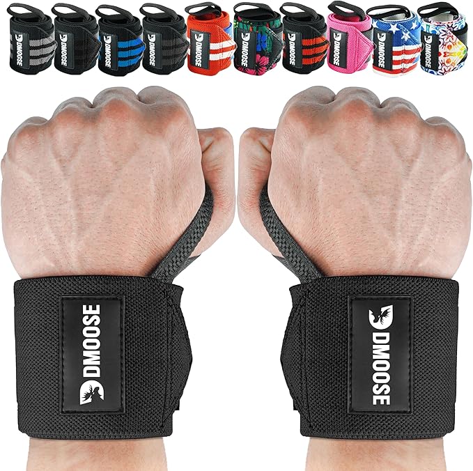 DMoose Fitness Wrist Wraps for Weightlifting 18" - Heavy Duty Gym Wrap with Hand Thumb Loop for Support & Pain Relief, USPA Approved Powerlifting, Weight Lifting Wrist Straps for Men & Women Work Out